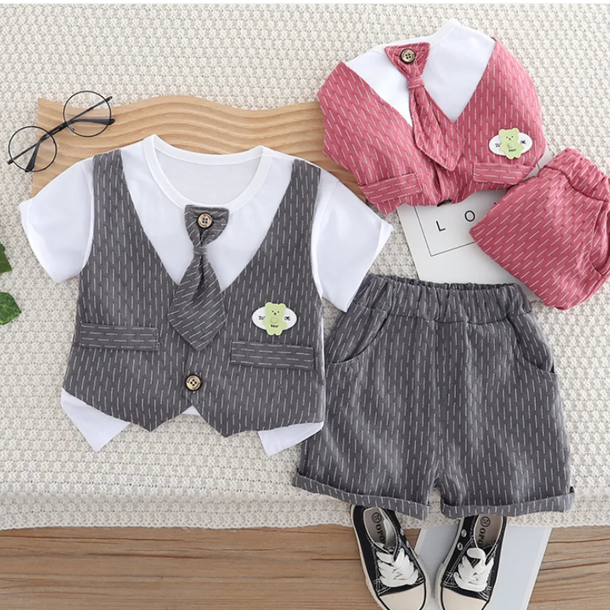 Boys' 3-Piece Grey Summer Outfit β Vest, Shorts & Tie Set (1-6 Years)